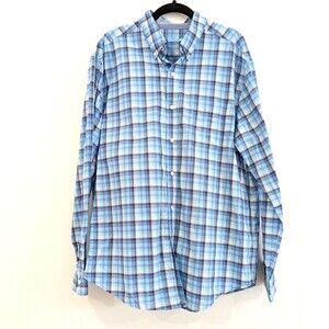 J McLaughlin Shirt Mens Size XL Blue Plaid Button Up Long Sleeve Office Casual‎